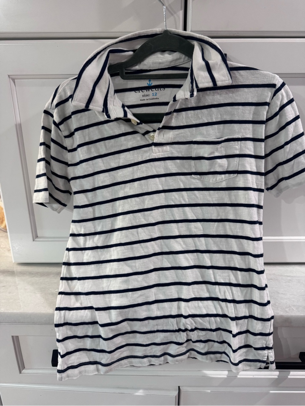 Crewcuts White and Navy Striped Polo Shirt